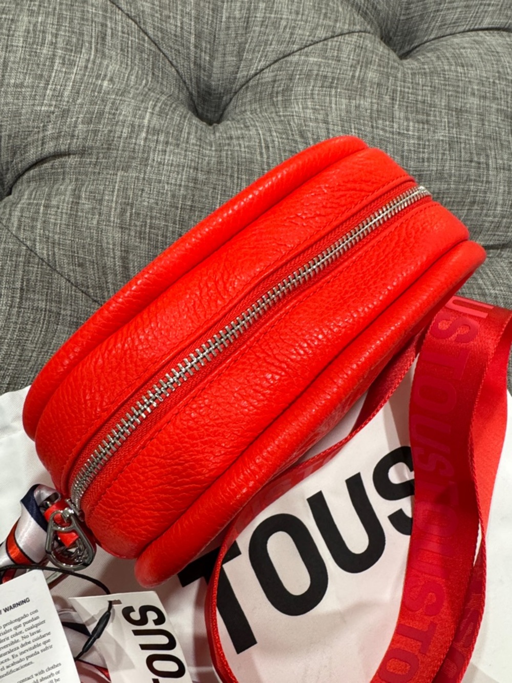 Tous Miranda Reporter Red Leather Crossbody Bag with Wide Logo Strap - Picture 11 of 17